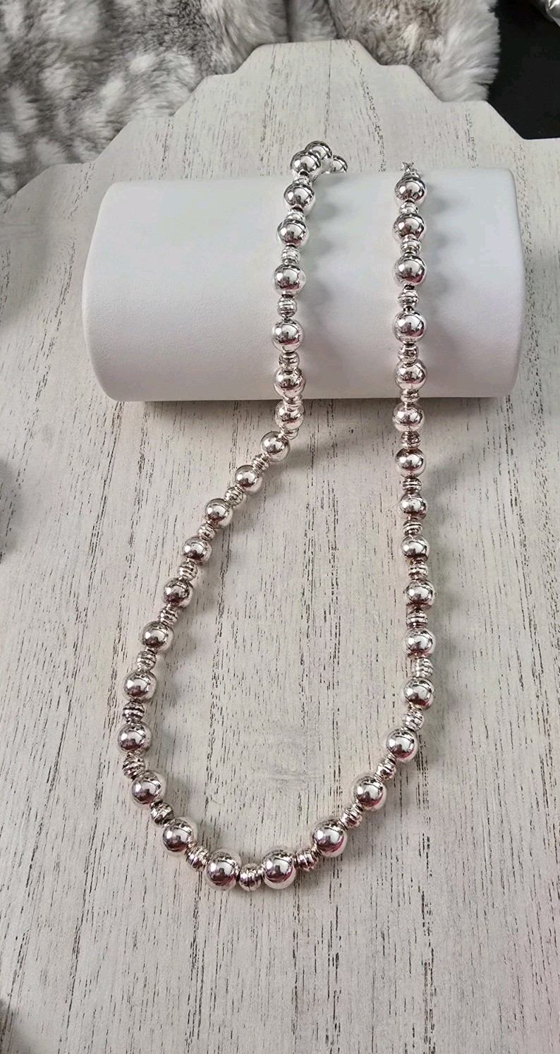 Ross Simons Sterling silver 2 size beaded ball chain Necklace 18″-20″