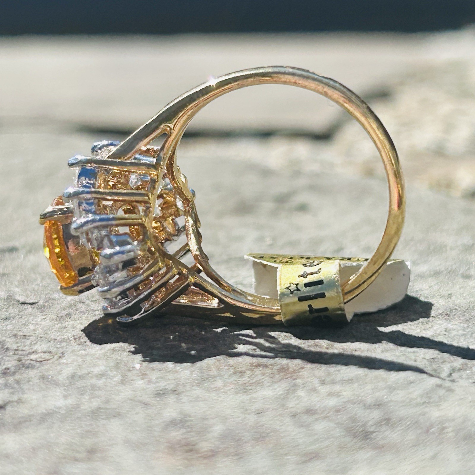 Vintage Cocktail Ring 14K Electroplate Gold Tone Cubic Zirconia Dura-Klad Size 8