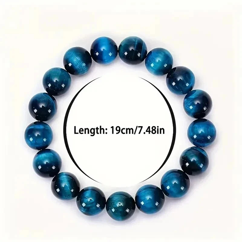 Triple Protection Gemstone Bracelet Blue Tiger Eye Glossy Stone 8mm