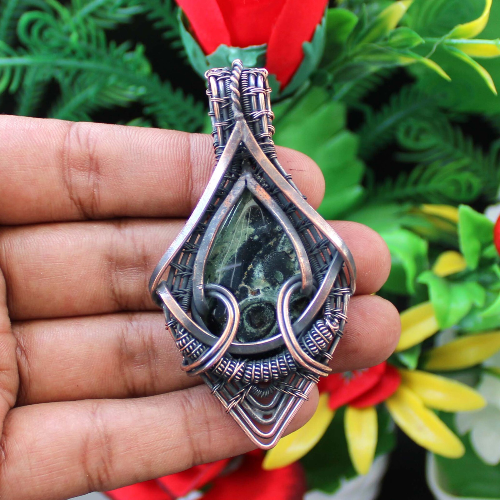 Kambaba Jasper Pendant Copper Wire Wrapped Pendant Handmade Jewelry Gift For Her