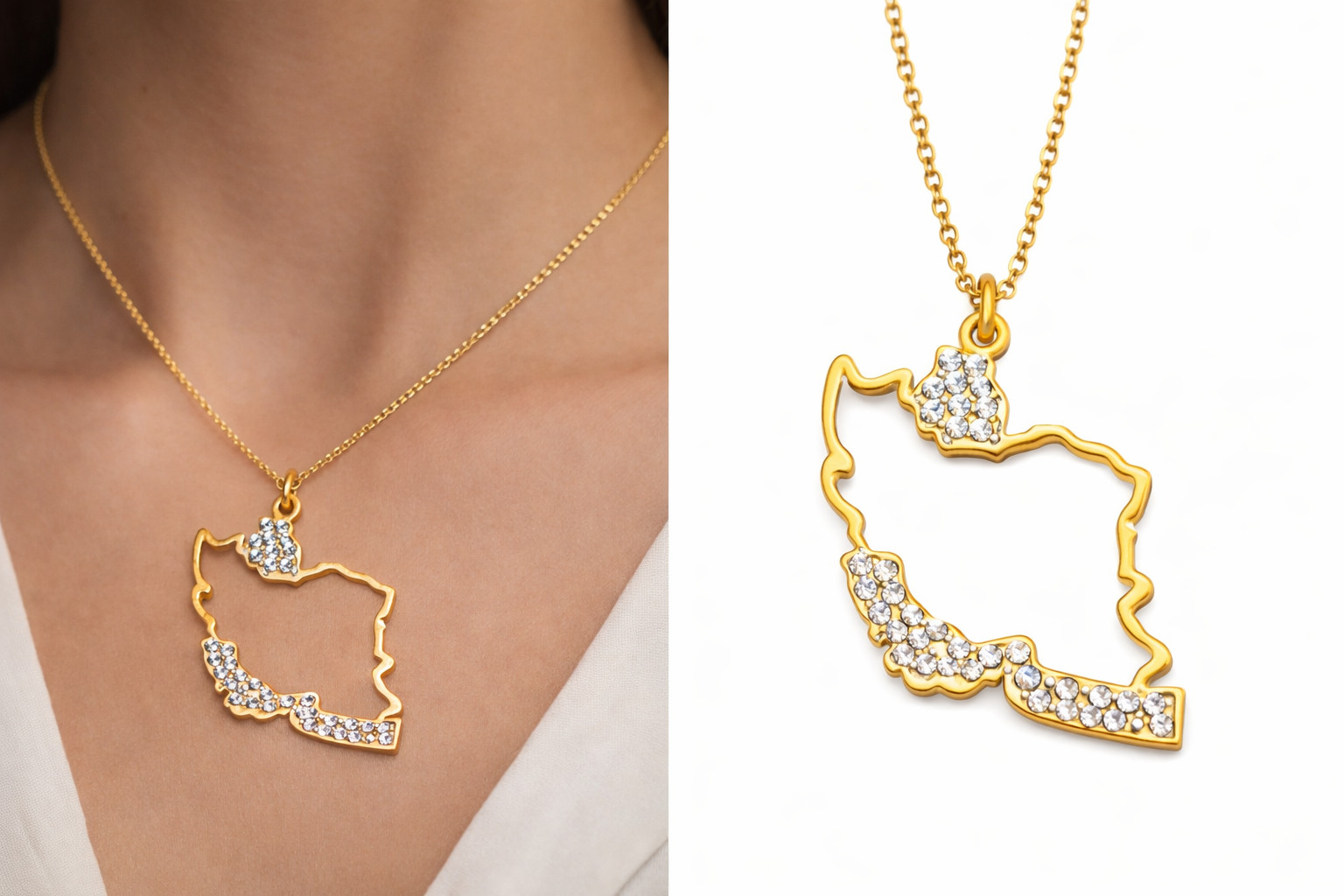 NASIMA Iran Map Jewelry Set 18K Gold Plated Necklace Ring Bracelet Earrings Gift