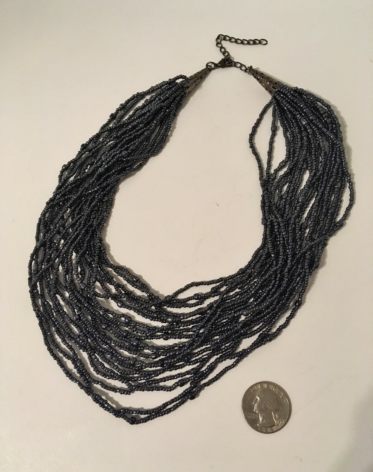 Charcoal Gray Necklace Multi Size Beaded 20 Strand Adjustable Length Chain