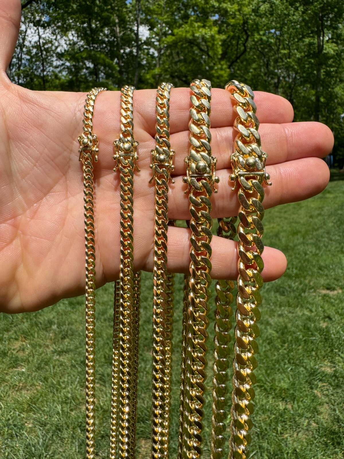 Miami Cuban Link Chain Bracelet 14k Gold Plated Solid 925 Silver Box Lock ITALY