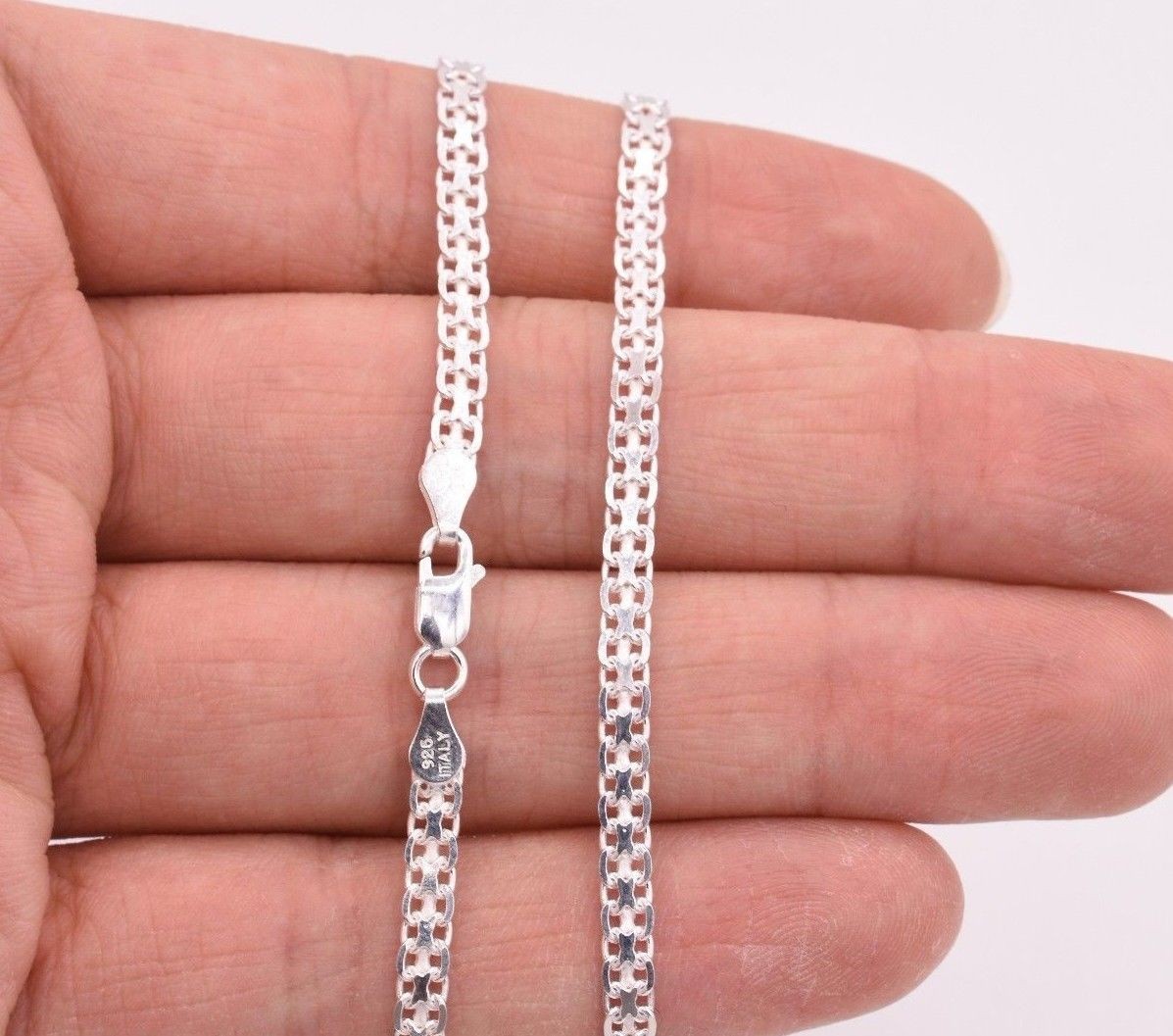 3.5mm Diamond Cut Bismark Bizmark Chain Necklace Real Sterling Silver 925 Italy