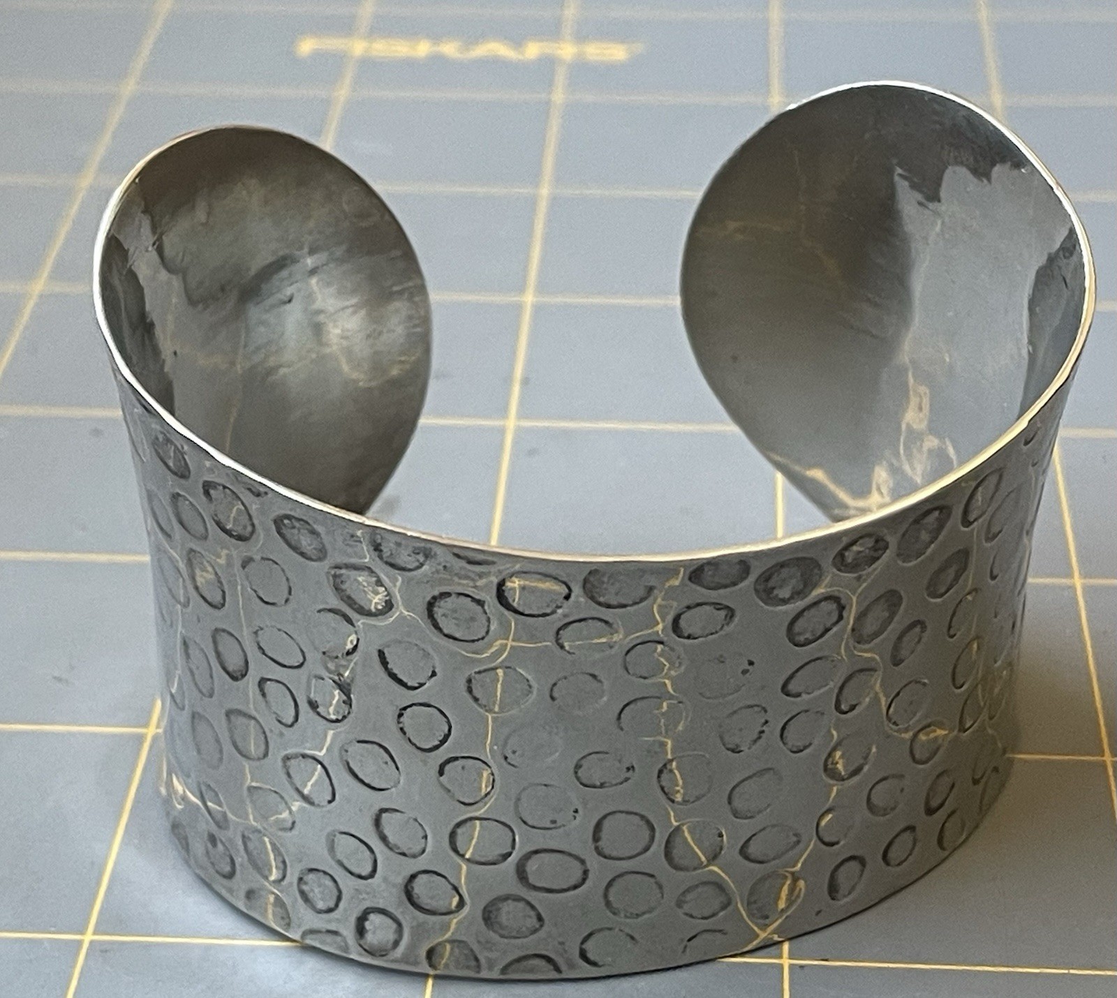 Wide Hammered Look Silver Tone Cuff Bracelet Artisan Sculptural Boho Statement