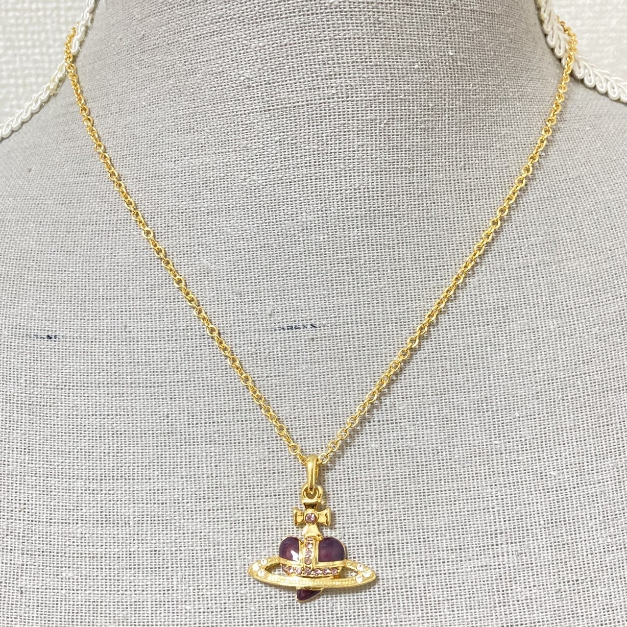 Vivienne Westwood Necklace Diamante Heart Gold Purple TOP 2.5cm NO BOX