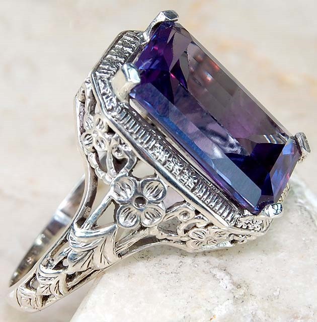 16CT Heat Treated Alexandrite 925 Sterling Silver Art Deco Ring Sz 5,6,7,8,9 RE2