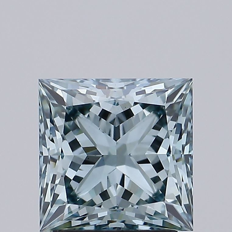 2.40 Ct Princess Cut Fancy Intense Bluish Green Lab IGI Diamond VS1 Engagement