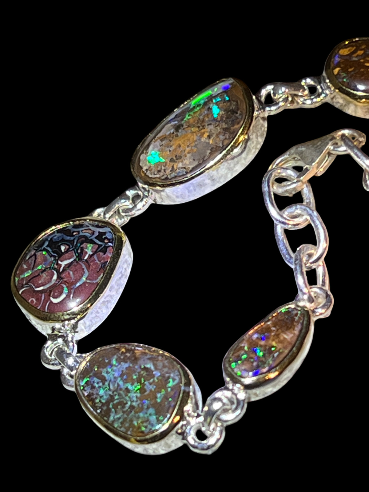 9 Boulder Opals in 18Kt Gold Vermeil Setting Link Bracelet