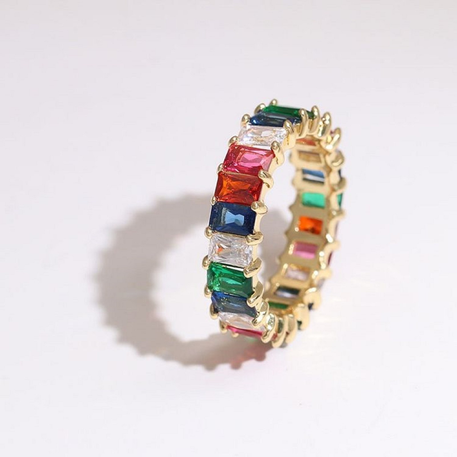 Lab Created 925 Silver Moissanite Octagon Eternity Band Stackable Ring Women