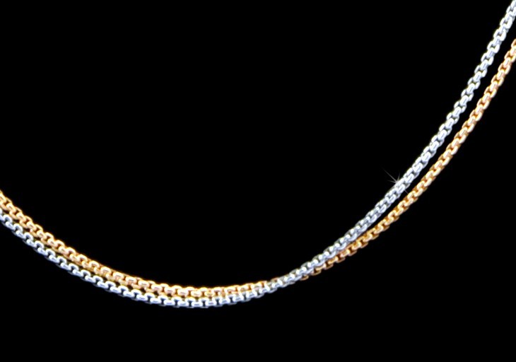 925 REAL SILVER *** 2-row necklace two-tone, gold-plated/rhodium-plated 42-47 cm