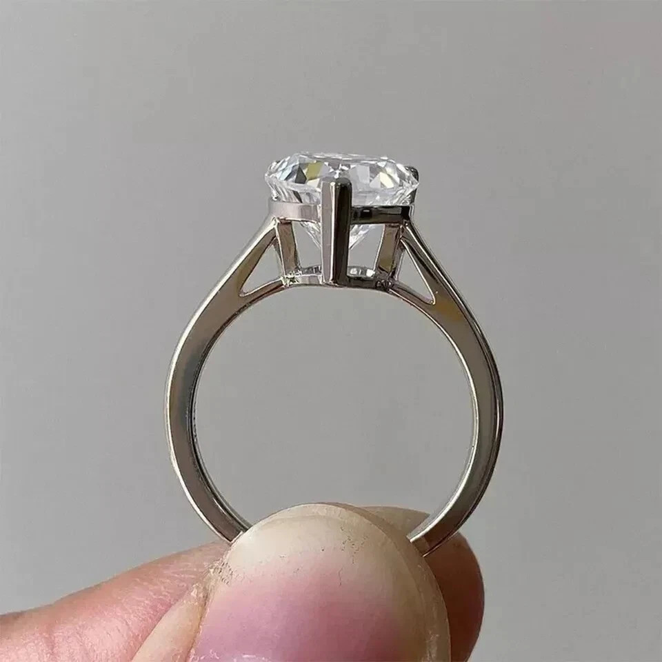 Certified 3.30 Ct White Heart Cut Treated Diamond Solitaire Ring In 925 Silver