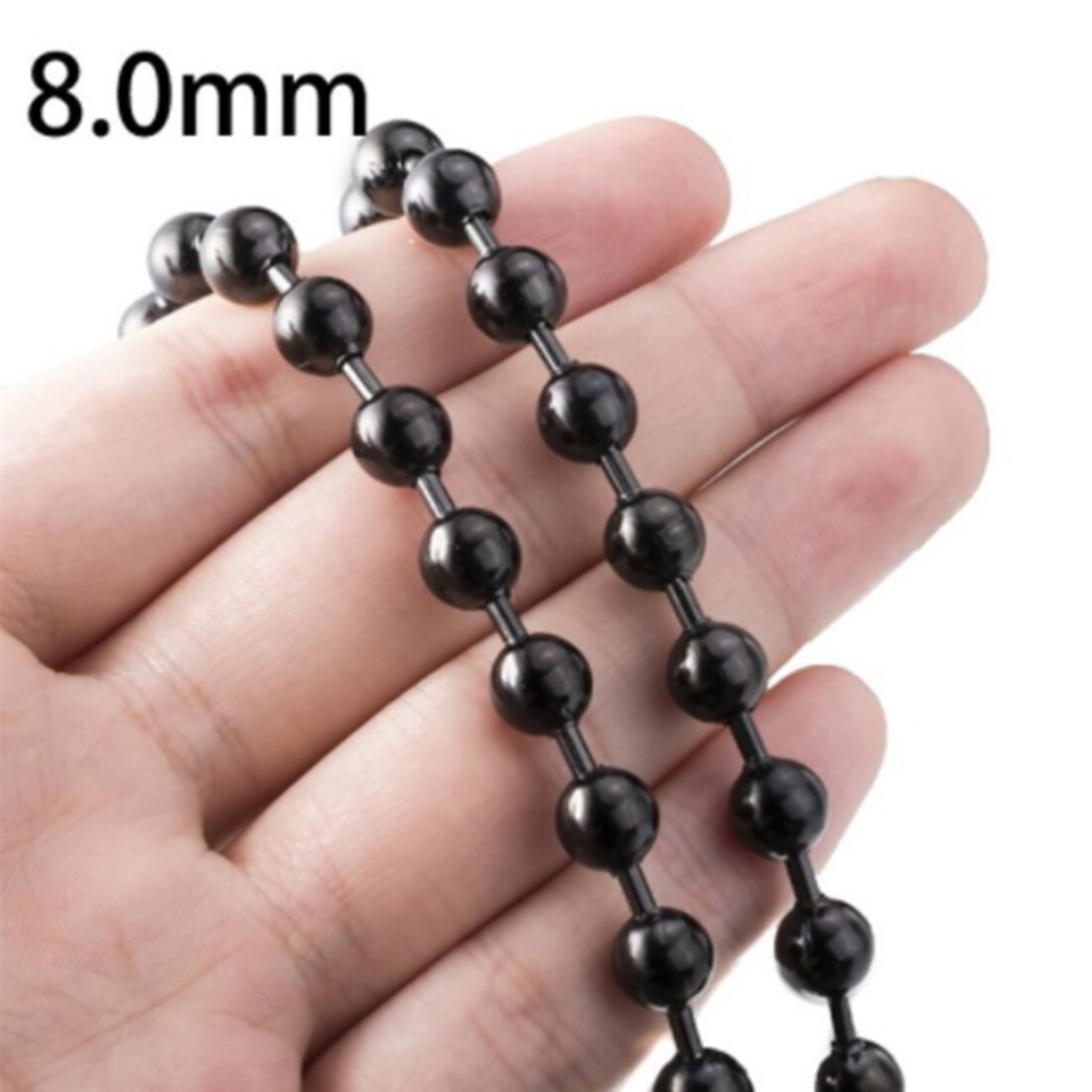 1.5-12mm Men Stainless Steel Round Ball Bead Chain Black Necklace Bracelet Link