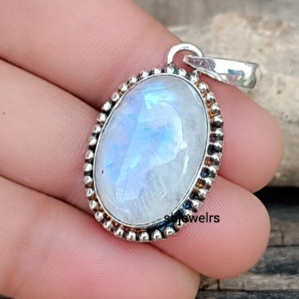 Moonstone Gemstone 925 Sterling Silver Handmade Boho Pandant Wedding Gift E-02