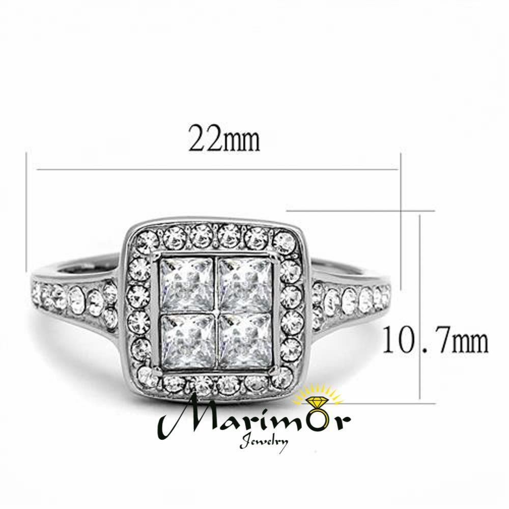 Women’s 1.06 Ct Princess & Round Cut CZ Stainless Steel Engagement Ring Sz 5-10