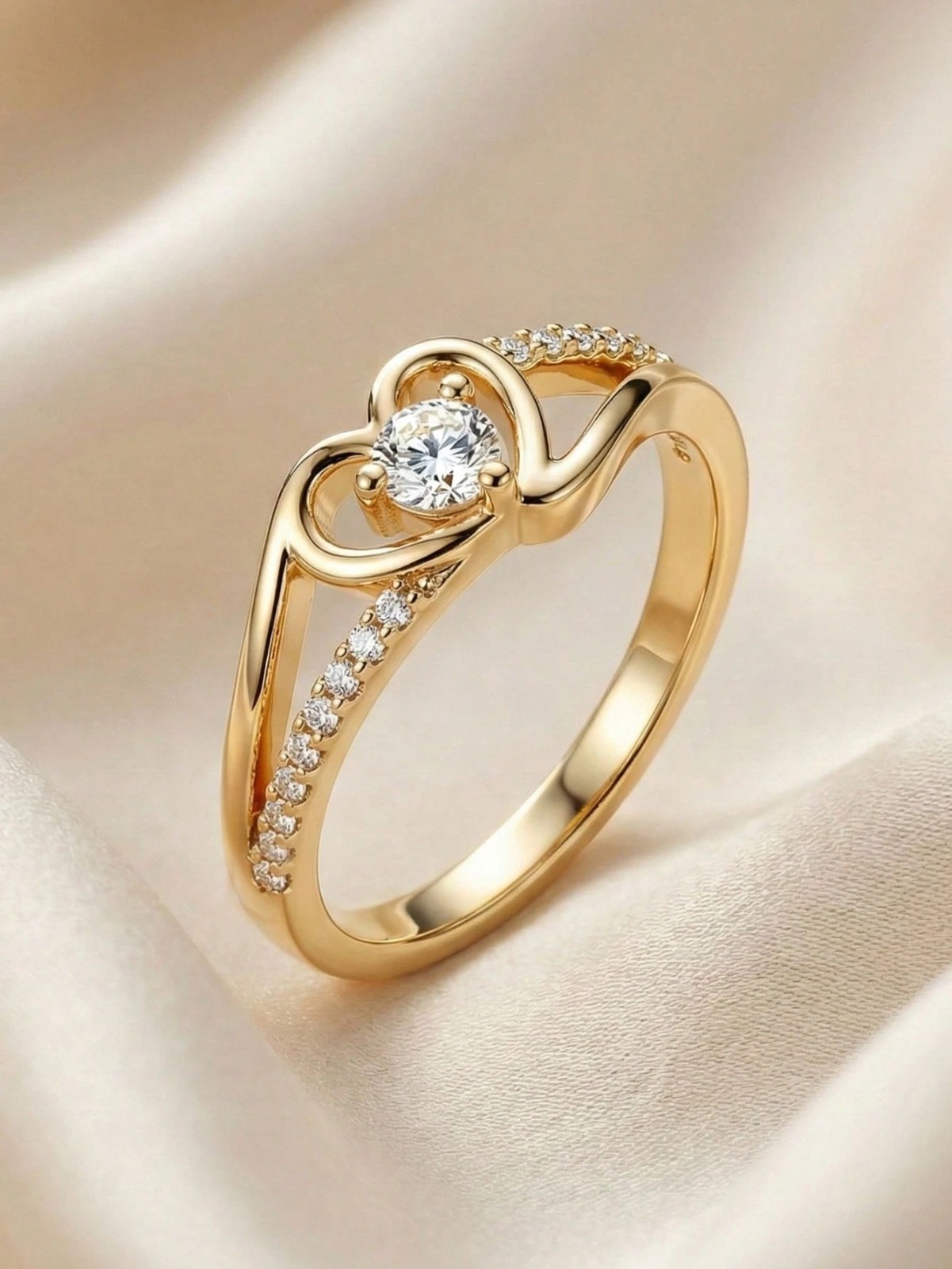 Womens Heart Promise Ring CZ Engagement Wedding Band Gold Silver Jewelry