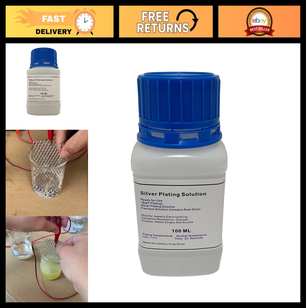 100ml Silver Plating Solution for Brass, Copper, Bronze – Real Silver Coating