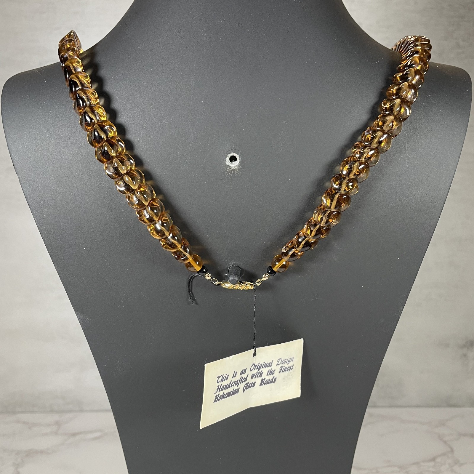 VTG ELLE of California Multi Strand Finest Bohemian Amber Glass Bead Necklace