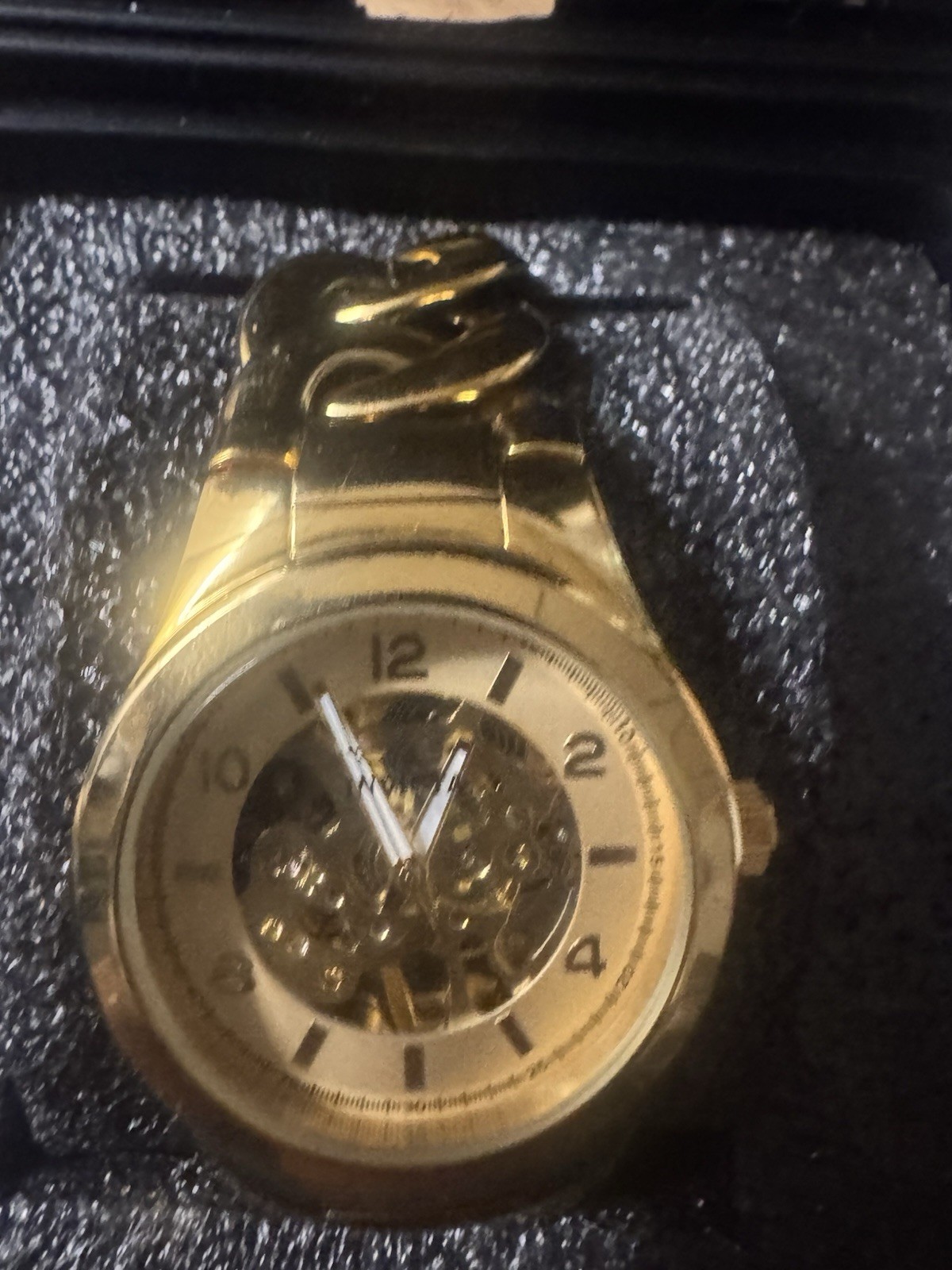 Invicta Angel Gold Tone Cuban Link Skeleton Automatic Watch 44mm 20 Jewels