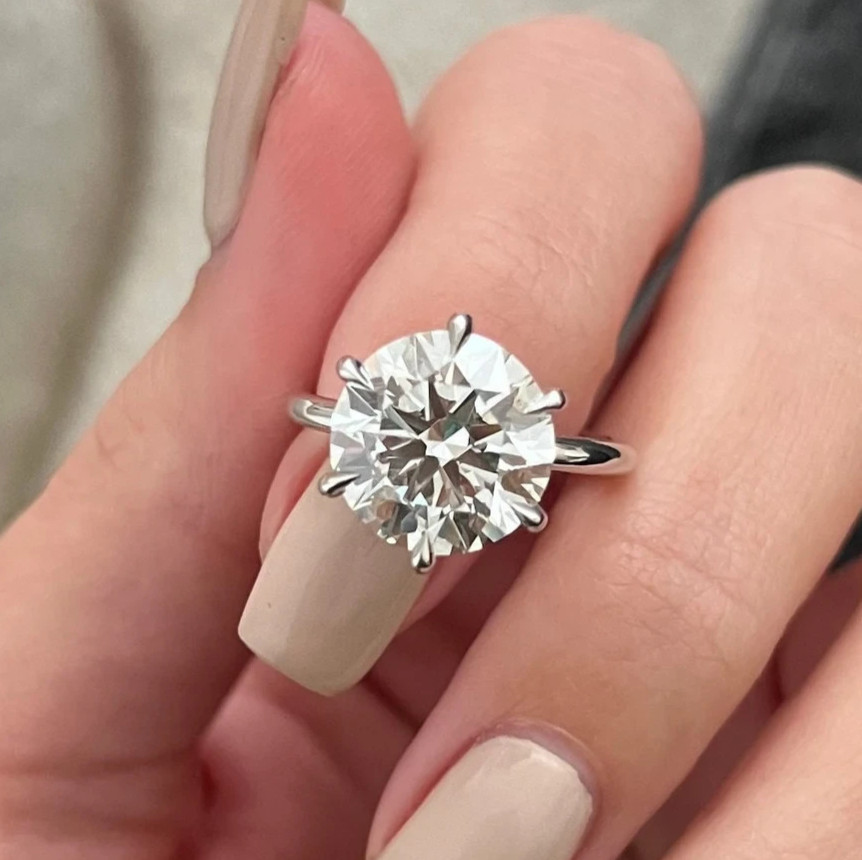 IGI 7Ct Round-Cut EF/VS1 Lab Grown Diamond Solitaire Wedding Ring Platinum 950
