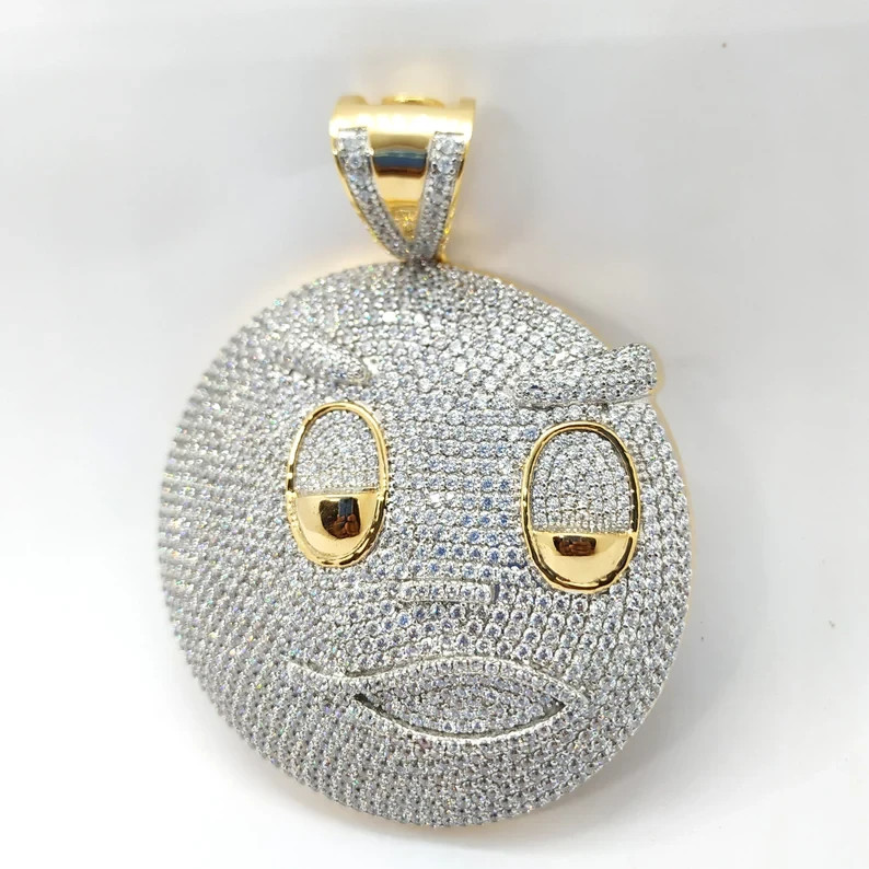 Real Moissanite 2.30Ct Round Cut Men Blood Money Pendant 14K Yellow Gold Plated