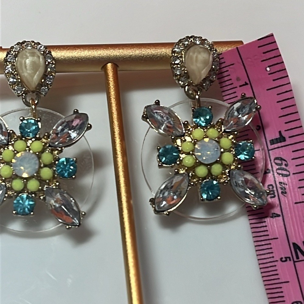 CRYSTAL EARRINGS ROUND DROP COLORFUL STONES