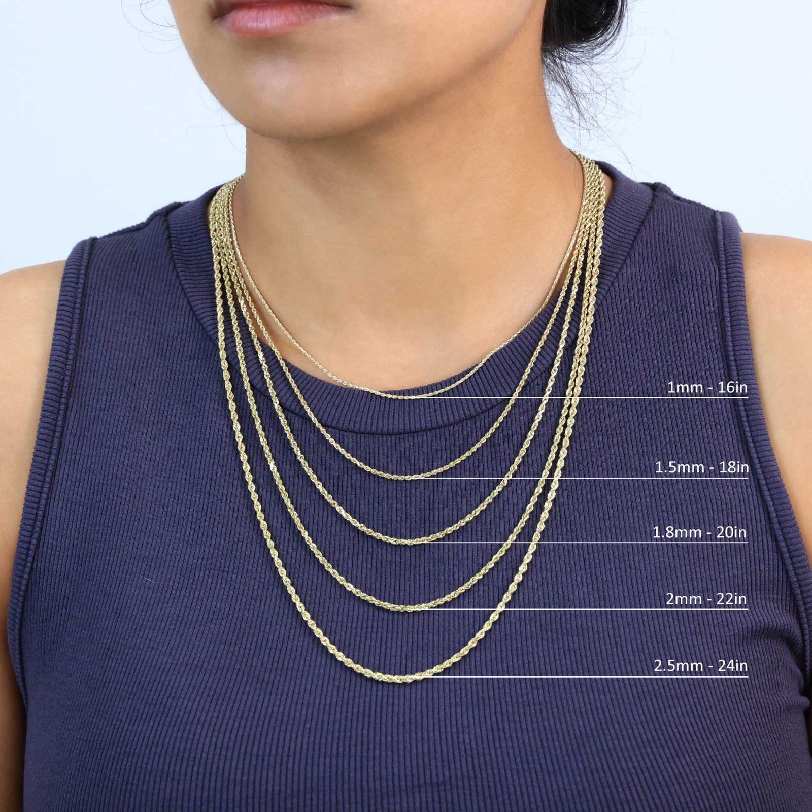 10K Yellow Gold 2mm-7mm Diamond Cut Rope Chain Italian Pendant Necklace 16″- 30″