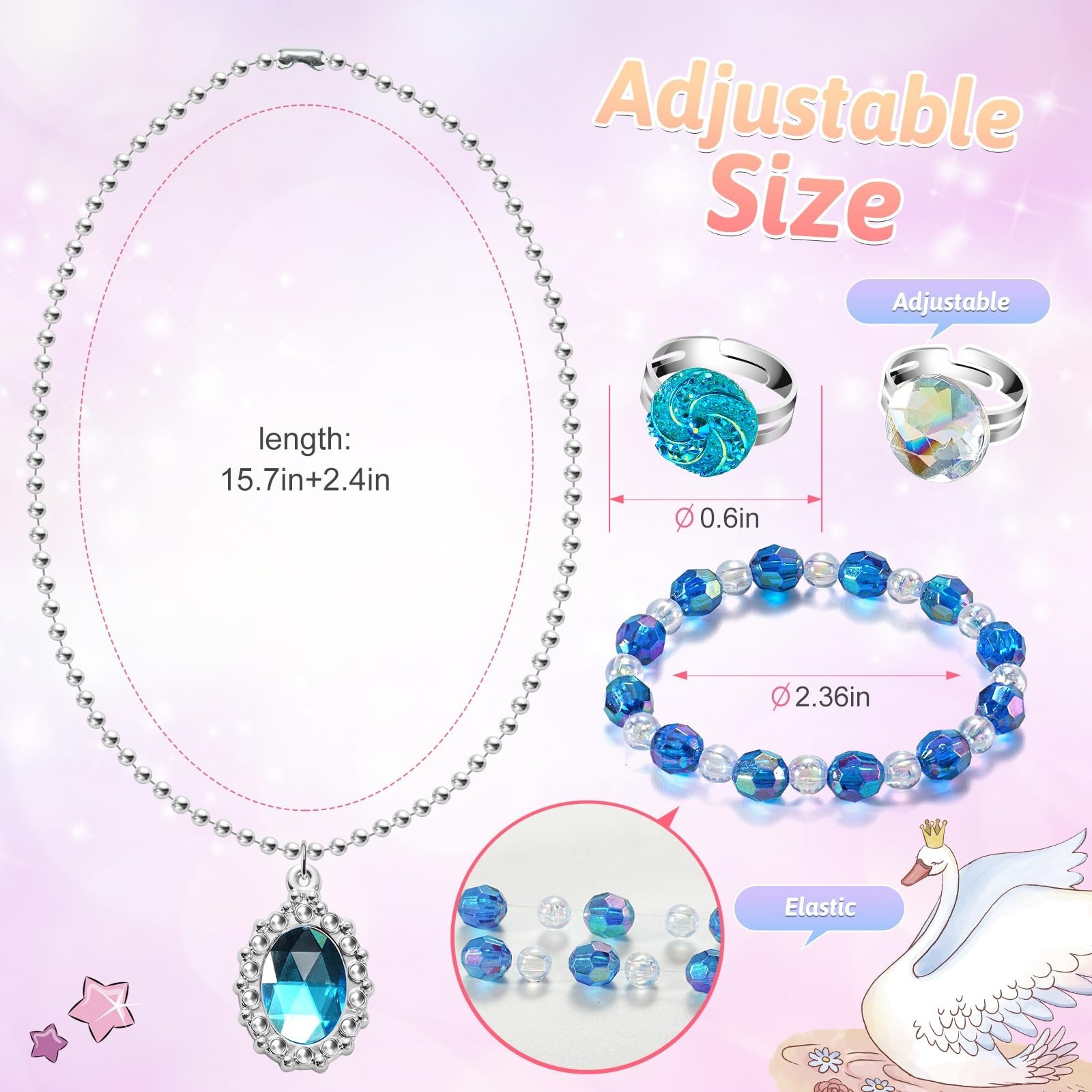 36pcs Princess Jewelry Set for Girls 4-8 | Dress Up Necklace, Bracelet & Rings,