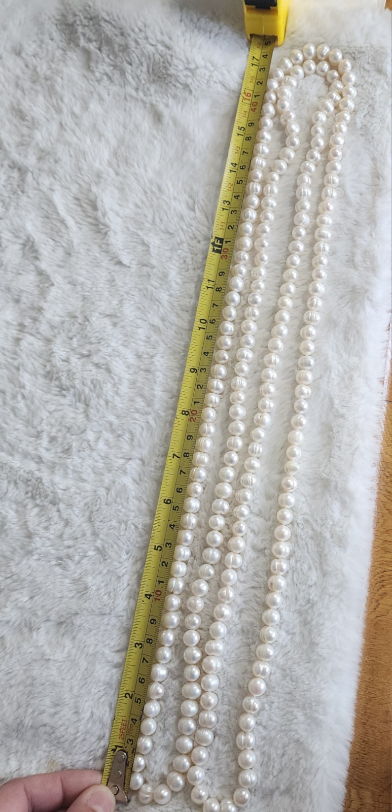 XL vintage white freshwater pearl necklace. 180 cm long.