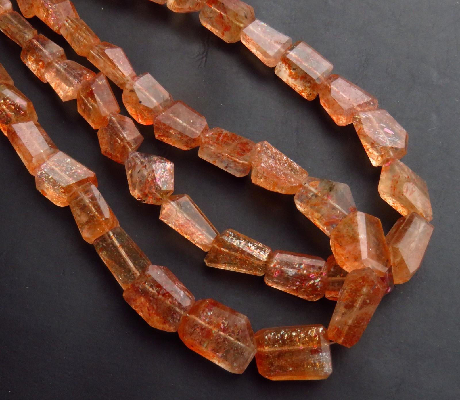 Top Quality Rainbow Lattice Sunstone Gems Nugget Faceted Beads 8-17mm 8.5″Strand