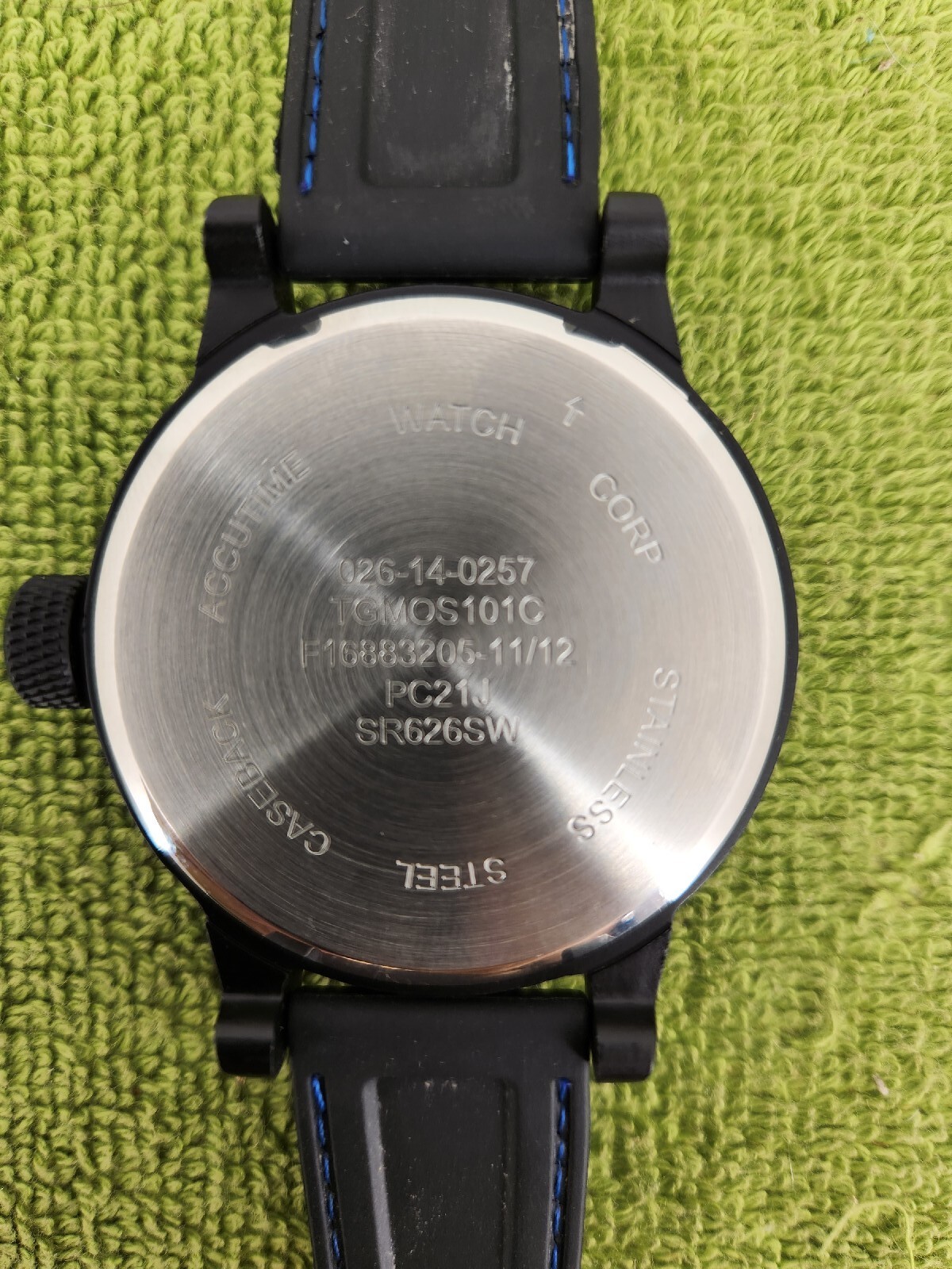 ACCUTIME WATCH CORP PC21J-JAPAN MOVT Carbon BLUE DESIGNER RUBBER BAND