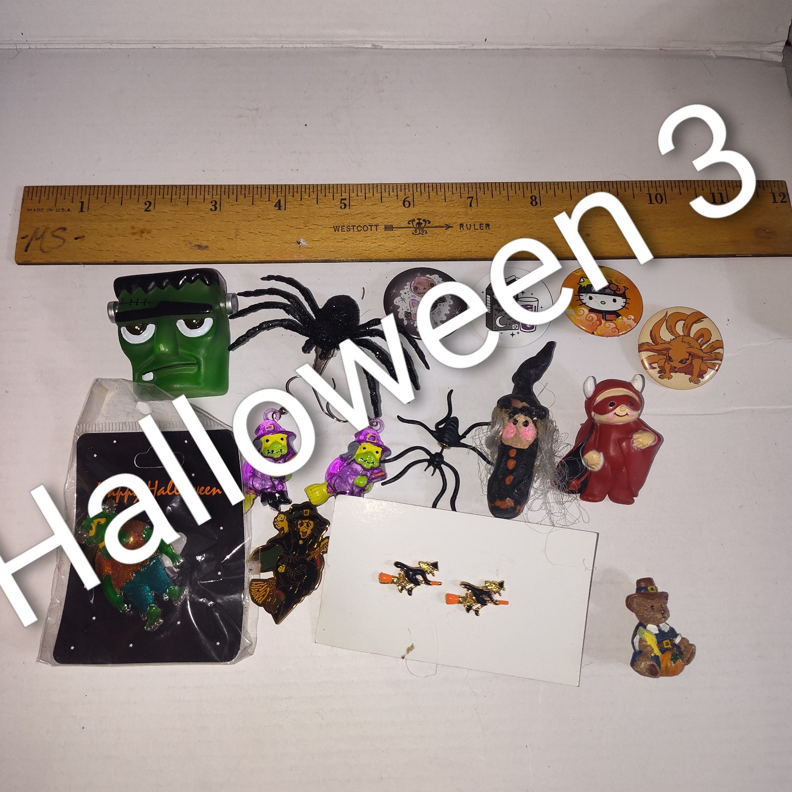 VTG Halloween Jewelry Lot 14pc Mixed Spiders Witches Hallmark Pins Earrings