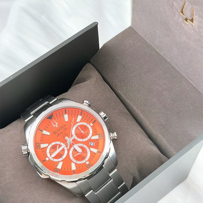 Bulova Marine Star Classic Orange Dial Chronograph Quartz Men’s Watch 96B395