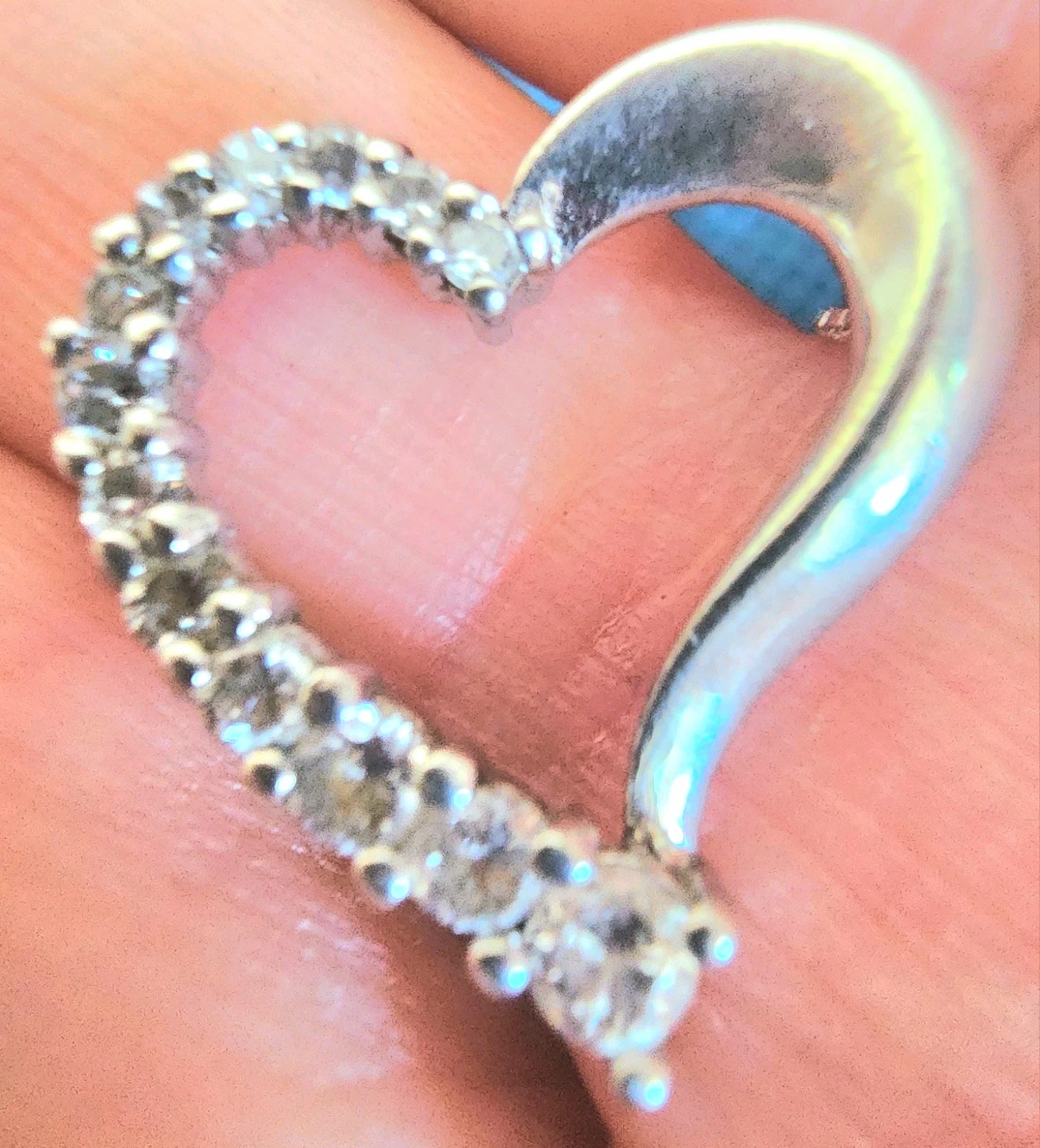 Graduated Diamond 💎Heart Shaped Necklace 925 Signed ACI Sterling Silver ITALY