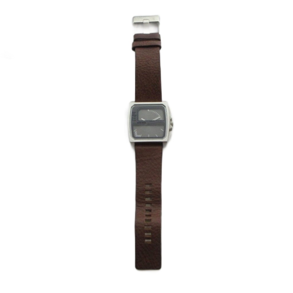 Diesel DZ-1409 Square Leather Strap Quartz Watch 40mm Silver Men’s Authentic