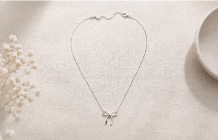 925 Sterling Silver Bow Necklace Adjustable 16-18” Minimalist Gift for Women