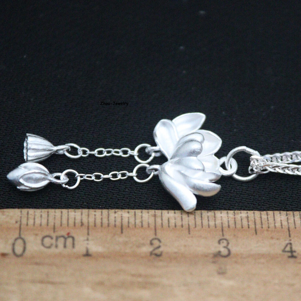Pure S999 Sterling Silver Pendant Women Lotus Tassels Pendant 3-4g 37*18mm
