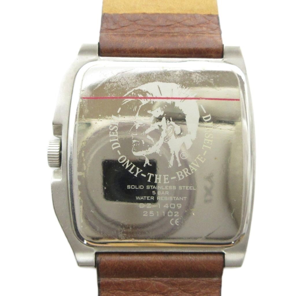 Diesel DZ-1409 Square Leather Strap Quartz Watch 40mm Silver Men’s Authentic