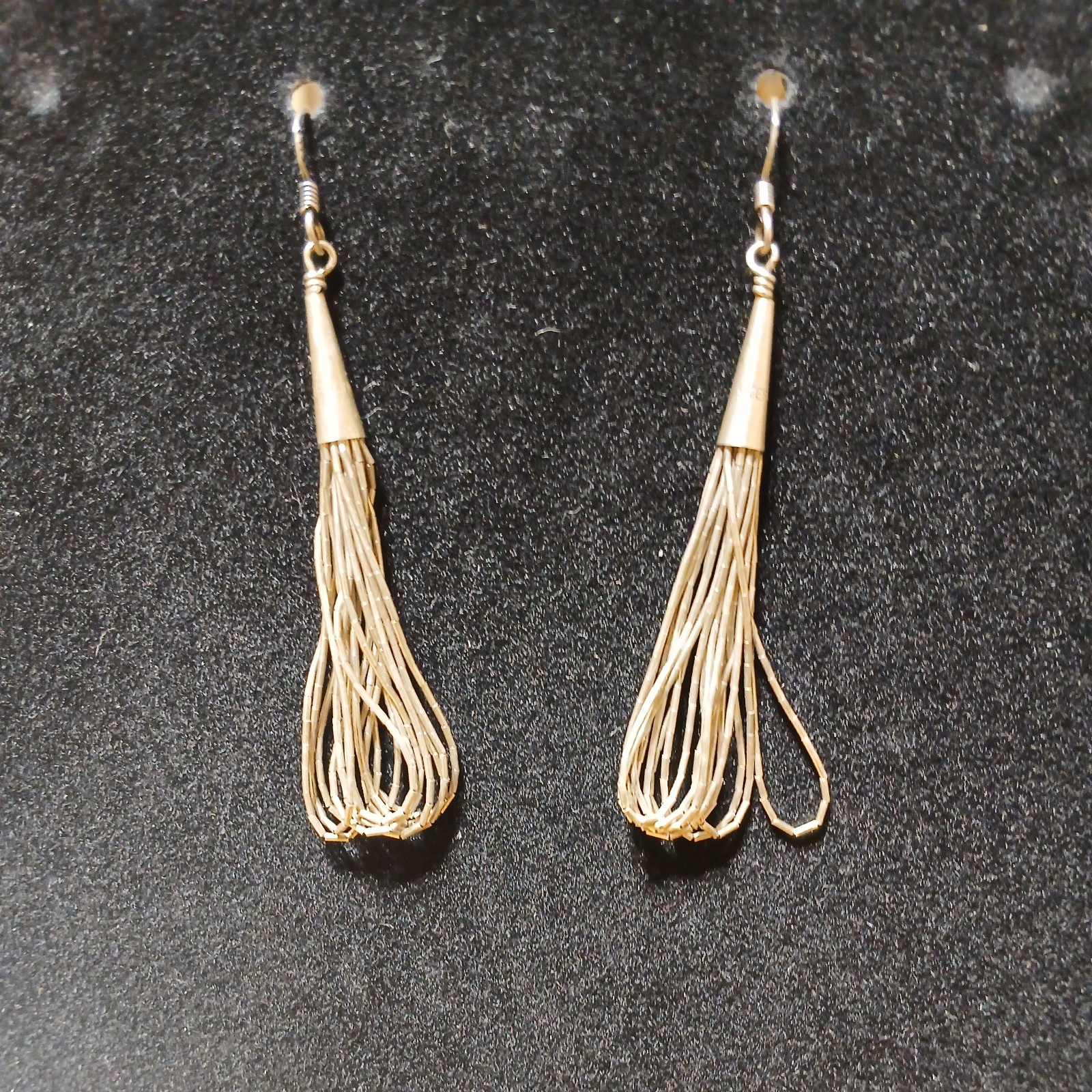 Vintage 9-Strand Liquid Silver Dangle Earrings Sterling 925 Native 4.8g