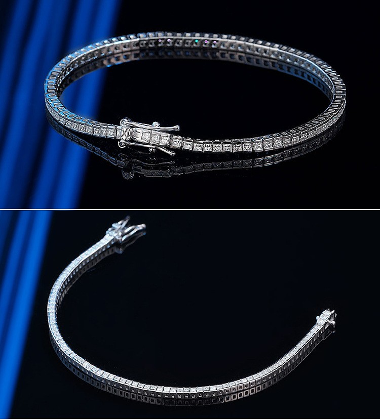 Ladies Princess Cut Moissanite Tennis Chain Bracelet Real 925 Sterlng Silver