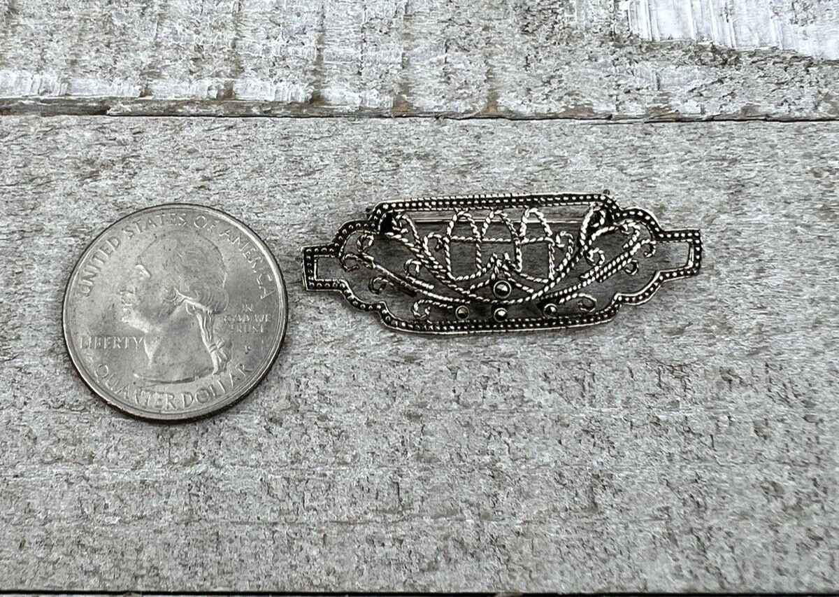 Vintage Sterling Silver Brooch Pin Intricate elaborate Fine Dress formal