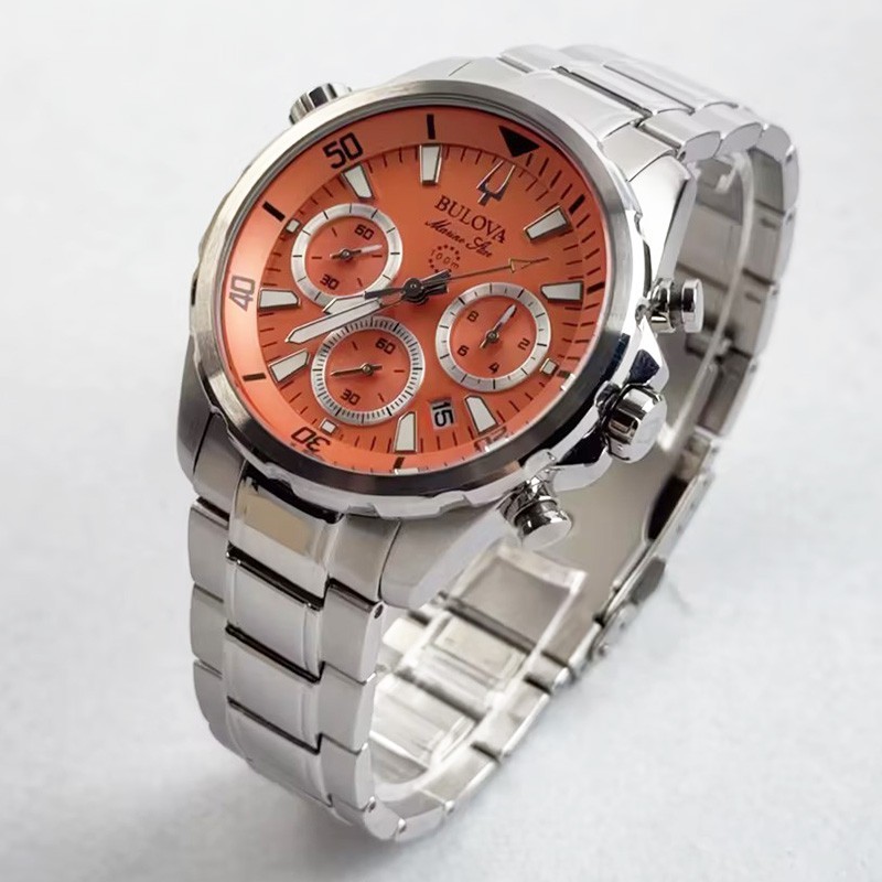 Bulova Marine Star Series B 96B395 Orange Dial Quartz Men’s Watch 43mm