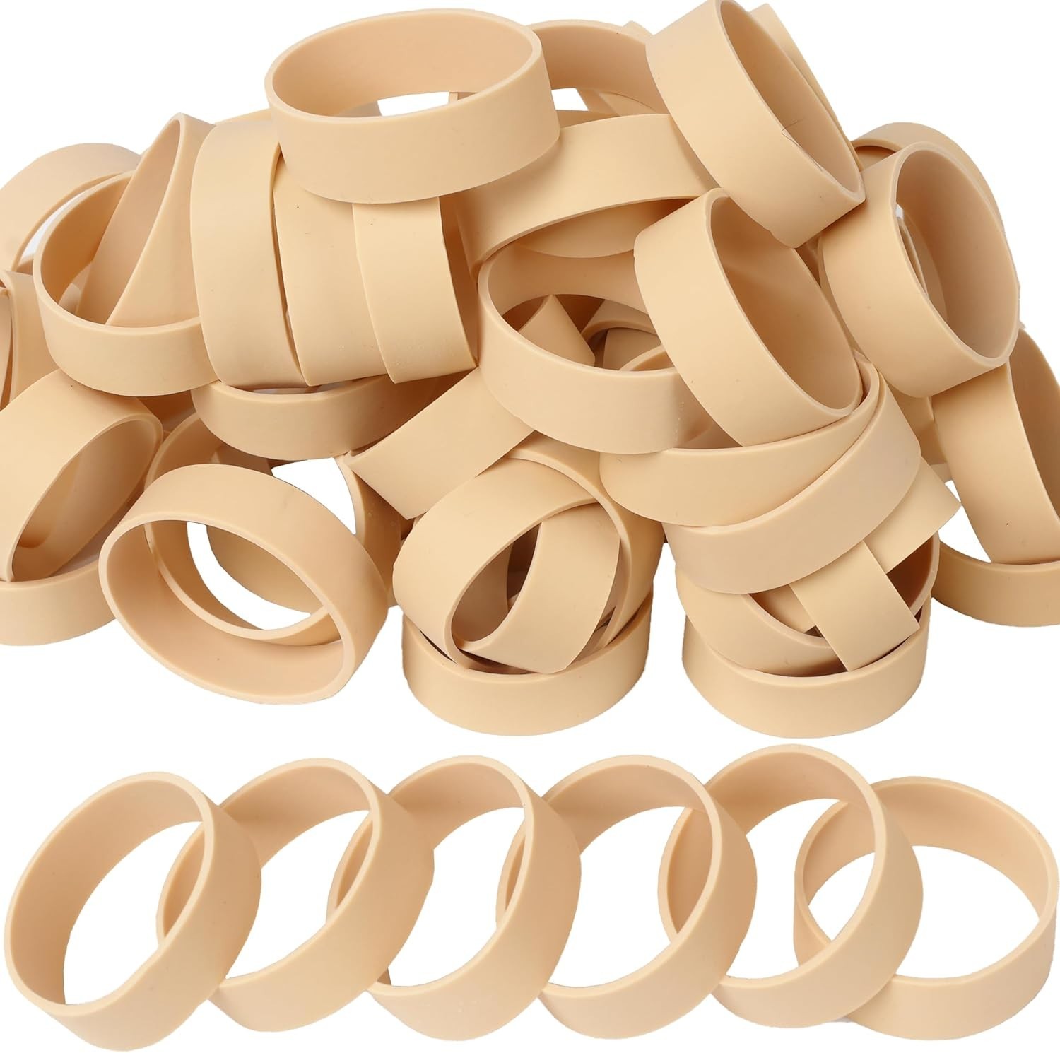 Rubber Bands Size 82 Beige Wide Elastic Bands 60pcs for Office Camping Fishing