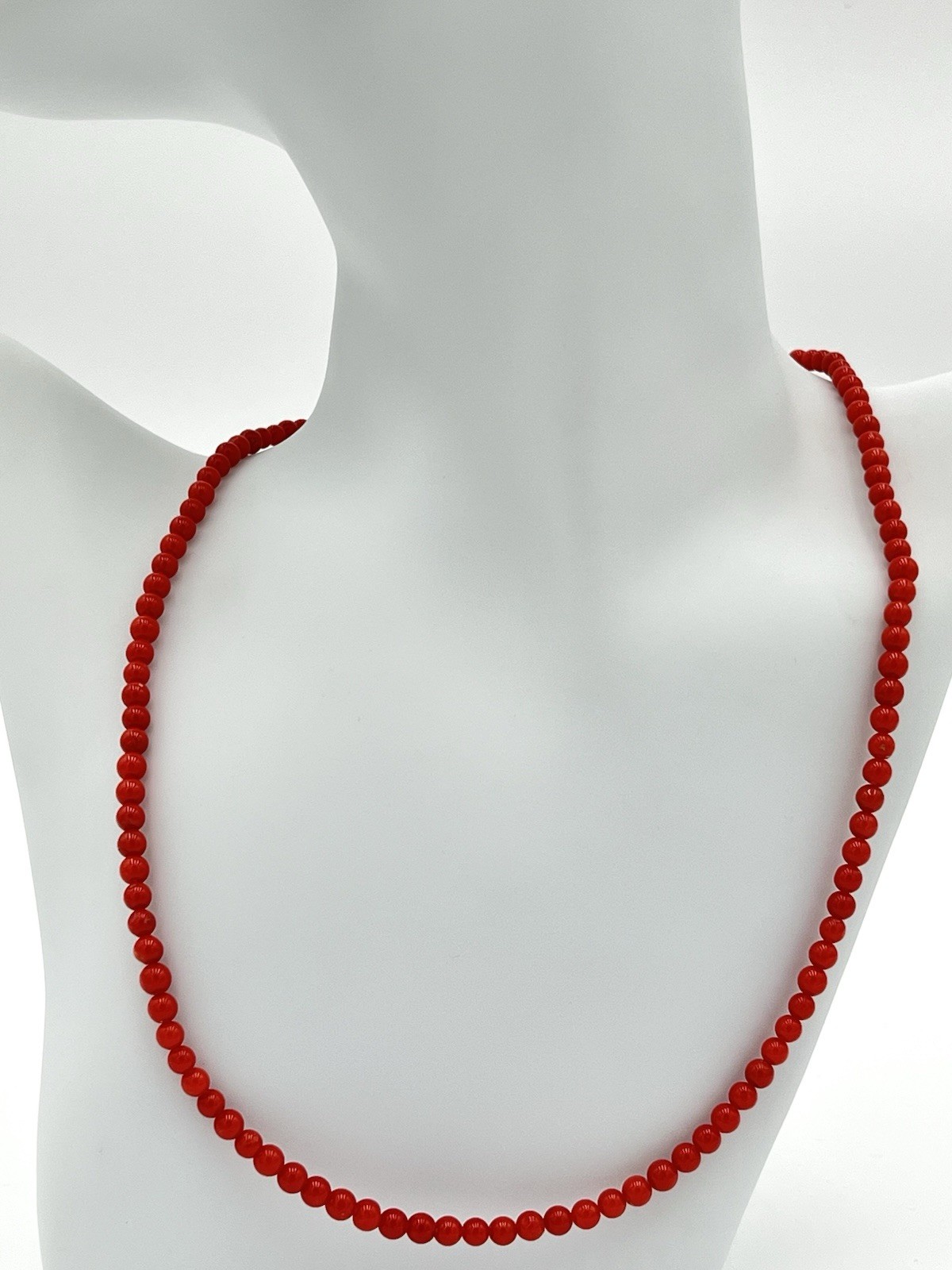Natural Mediterranean Red Coral Necklace 4mm with 18kt Gold Clasp