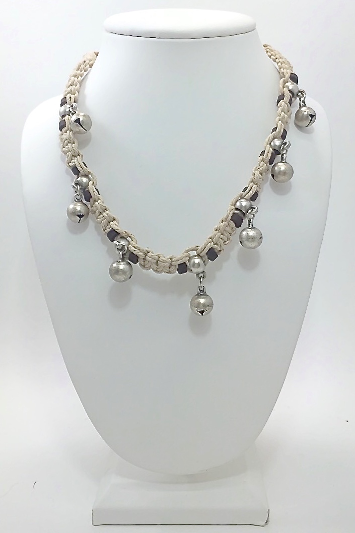 Hemp Necklace with Bell Charms Surfer Style Adjustable 14″ 16″ or 18 inches
