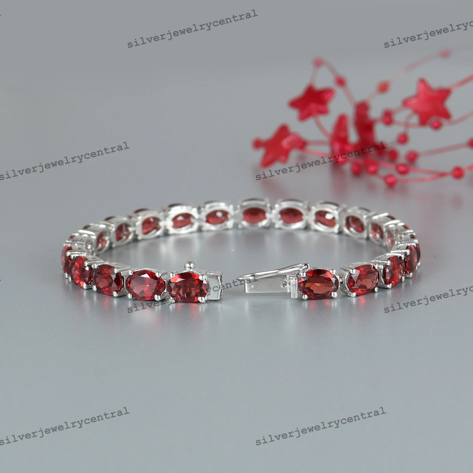 Garnet Tennis Bracelet: 925 Sterling Silver January Birthstone Jewelry