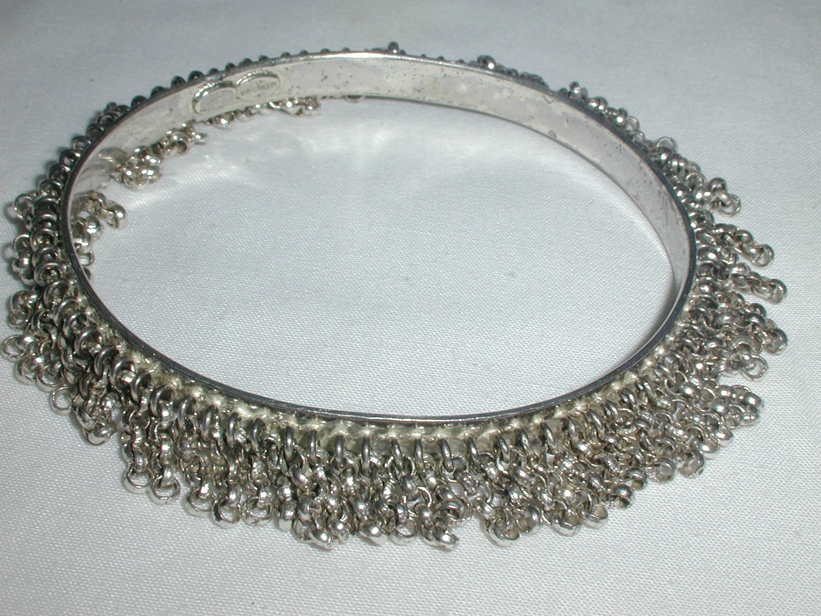 RARE- DESIGNER-GIVENCHY- BOLD STERLING SILVER ALL DANGLY OVAL BANGLE BRACELET-8″