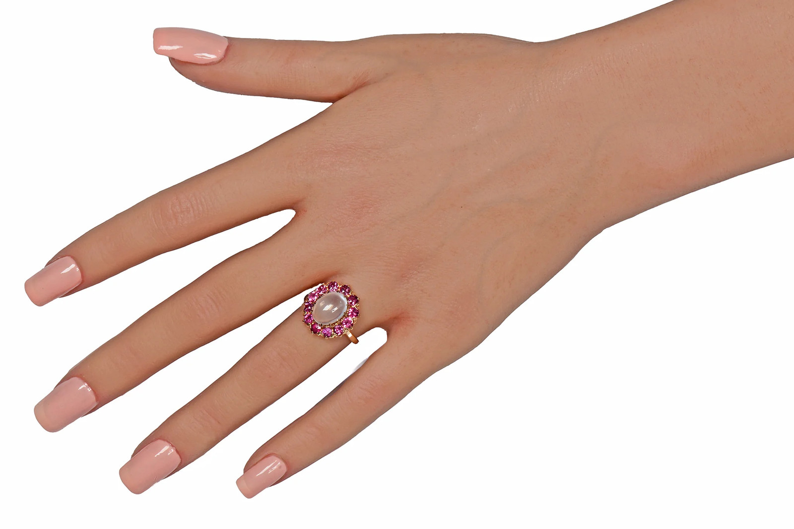 Vintage Blue Moonstone Pink Tourmaline Ring