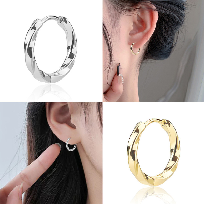 Women Men 316L Stainless Steel Twisted Huggie Hoop Earrings 12mm Gift AC1