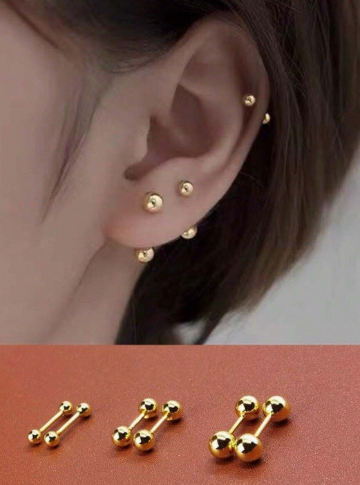 Simple 18K Gold Plated Ball Stud Earrings For 3/4/5mm Set